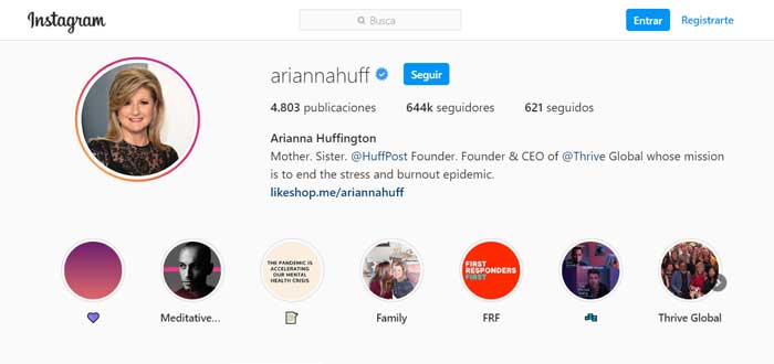 Ariana Hufftington | Cuentas de Instagram para emprendedores