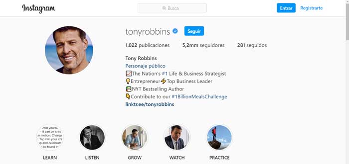 Tony Robbins | Cuentas de Instagram para emprendedores